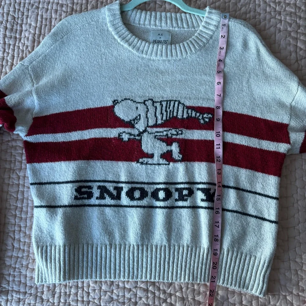 AE x Peanuts Snoopy Striped Knit Sweater - Cream & Red - Picture 3 of 6